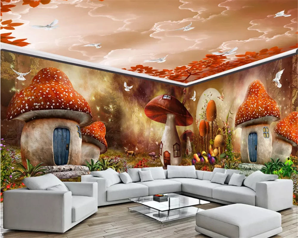 

beibehang Super beautiful dream children's wallpaper mushroom house forest full house custom background wall papers home decor