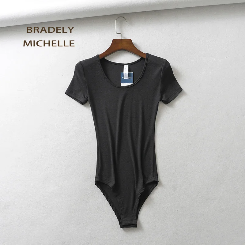 BRADELY MICHELLE, сексуальные женские облегающие Топы с коротким рукавом и глубоким круглым вырезом, боди, женские комбинезоны, уличные комбинезоны