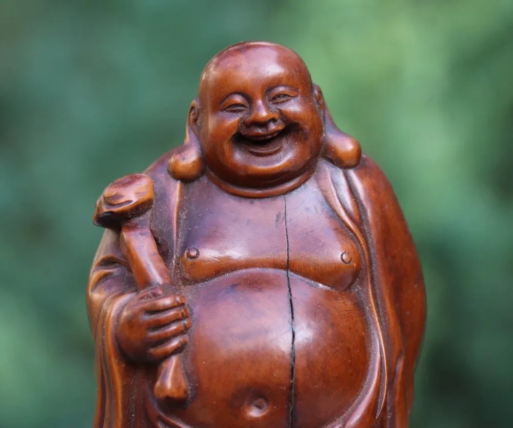 12 см китайский Самшит ручной работы Ruyi мешок монах богатство статуя Будды