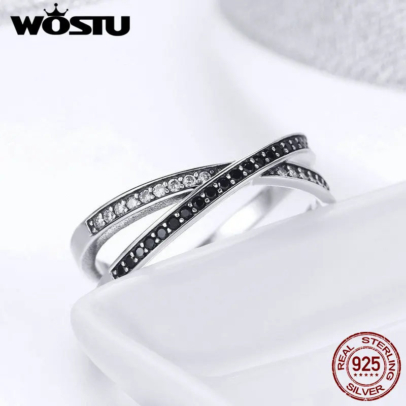 WOSTU 100% Стерлинговое Серебро 925 пробы черное скрещенное кольцо на палец для женщин