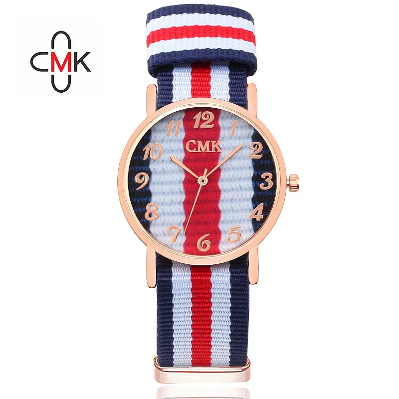 Простые мужские роскошные часы с разноцветным нейлоновым ремешком повседневные