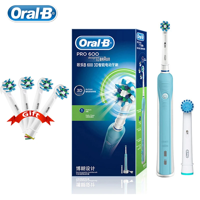 Oral B Electric Toothbrush 3D Rotating Clean Sonic Toothbrush with 2 Brush Heads 4 Gift Brush Heads Cap for Brush and Refill