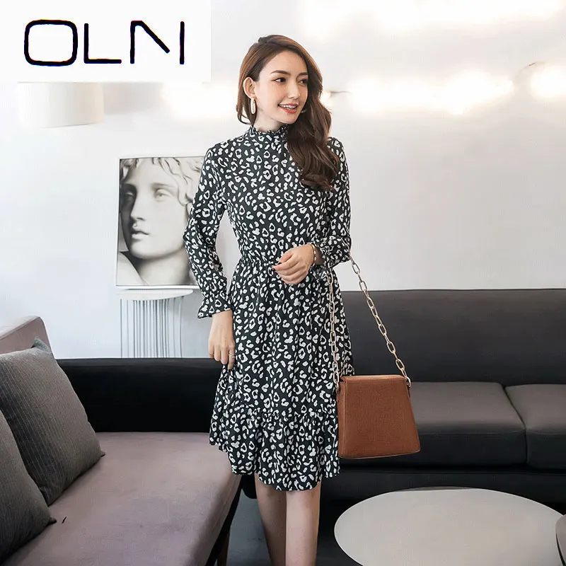 Платье с леопардовым принтом в гонконгском стиле плиссированное шифоновое