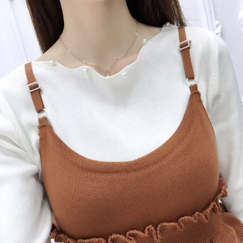 Женское платье на бретельках осенне зимнее длинное свитер женское корейское для