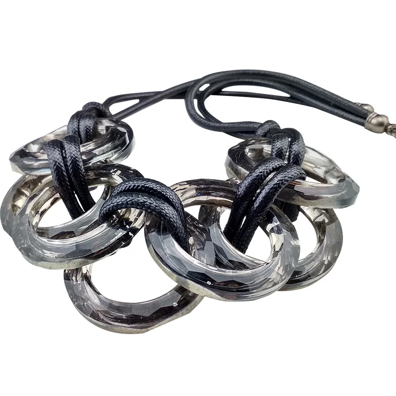 

Hyperbole crystal round & leather rope & alloy woman necklace Multiple round pendants female Multiple collocation Accessories