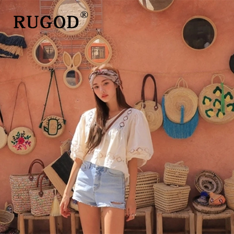 Женская блузка с рукавами фонариками RUGOD летняя в Корейском стиле v образным вырезом 2019|Блузки| |