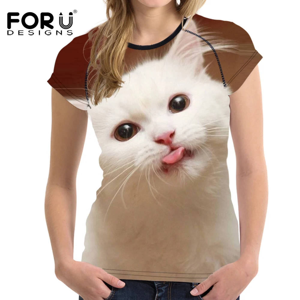 

FORUDESIGNS/футболка 3D Kawaii женская одежда белого цвета с коротким рукавом и принтом «Кот Мягкие футболки для мамы, папы, футболка с О-образным выр...