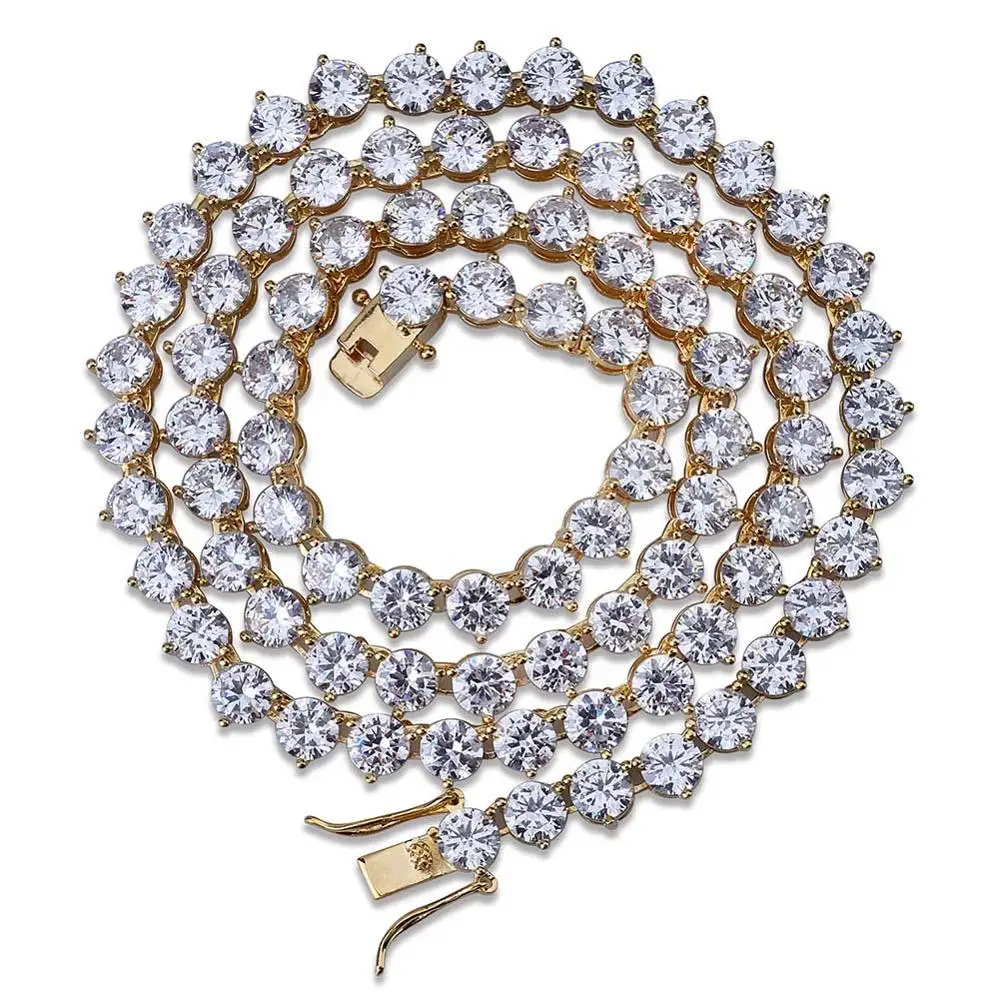 Gold Color TOPGRILLZ Bling 3 зубец теннисная цепочка ожерелье 4 мм 6 мм мужская хип хоп Шарм Золото/Серебро Цвет ювелирные изделия Iced Out AAA кубический цирконий - Окраска металла: Gold Color