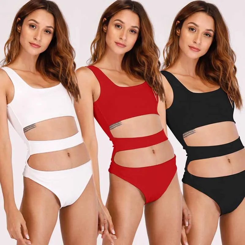 New summer women's sexy high waist tight body color bandage vest hollow jumpsuit swimwear | Женская одежда