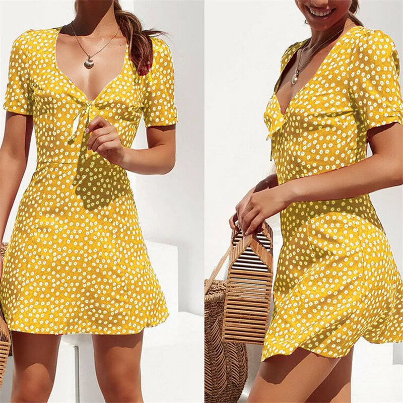 Женское платье в стиле бохо Повседневное с коротким рукавом и цветочным принтом