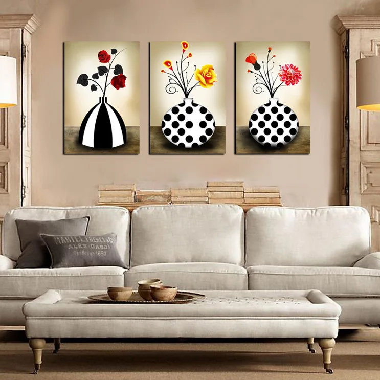 4 панели абстрактная Настенная картина винтажная ваза декор живопись красный