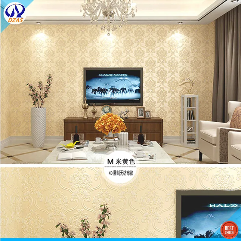 

European Damascus Classical Green waterproof golden warm 3D stereo bedroom living room sofa TV background DZAS-CJ wallpaper