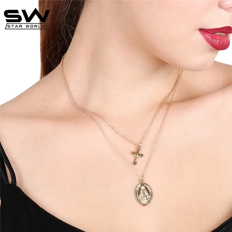Starworld золото/серебро Цвет Девы Марии Цепочки и ожерелья подвеска нескольких
