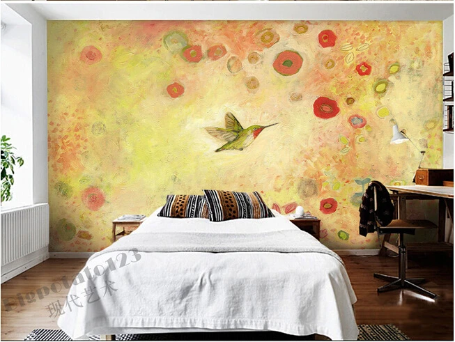 3D фрески на заказ картина с милыми мультяшными цветами и птицами настенная