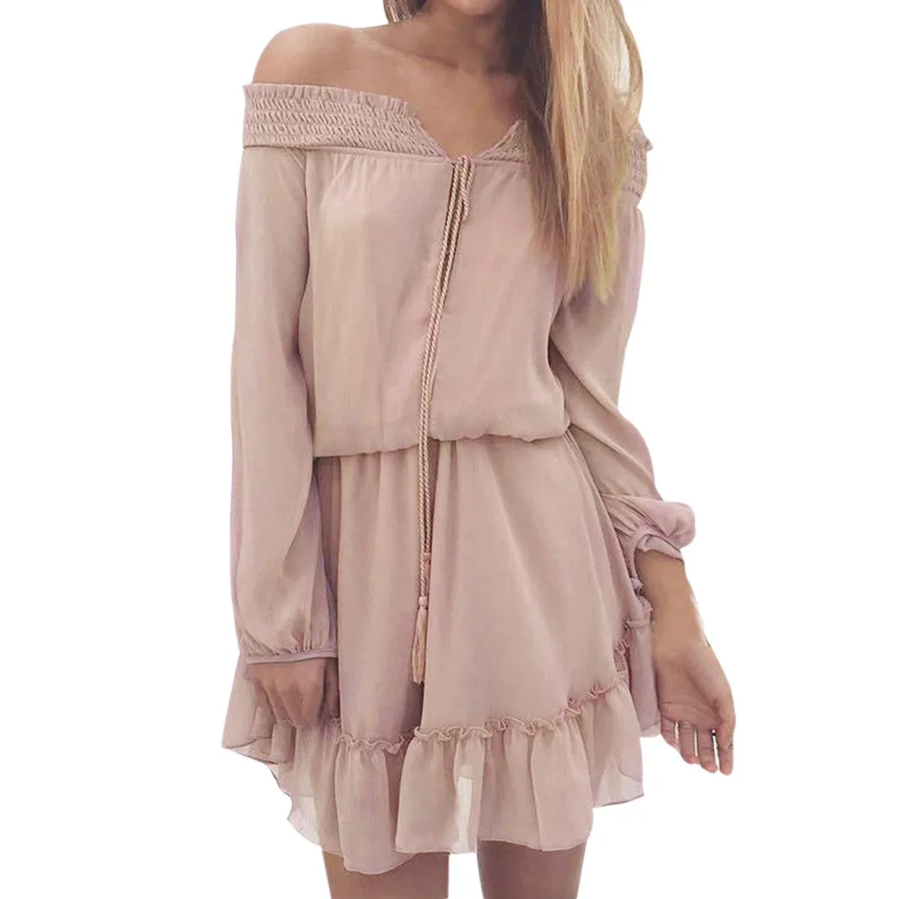 Женское платье с вырезом лодочкой CHAMSGEND повседневное шифоновое мини А силуэта