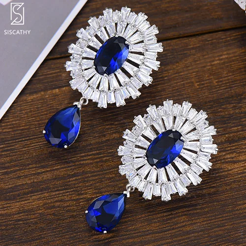 Blue Siscathy модные AAA кубический цирконий шпильки корейские серьги для женщин Шарм Свадебная вечеринка ювелирные изделия хрустальные серьги подарок для девочек - Окраска металла: Blue