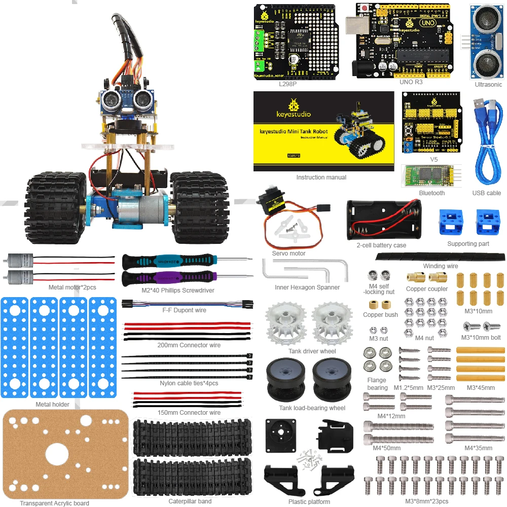 Keyestudio Programabl Танк робот для Arduino стартовый проект умный автомобиль комплект с UNO R3+ учебник книга стволовых робот образование