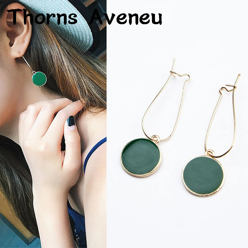 New Fashion Green Color Round Shape Bohemian Vintage Geometric Brinco Korean Earrings Drop For Women Party Jewelry | Украшения и