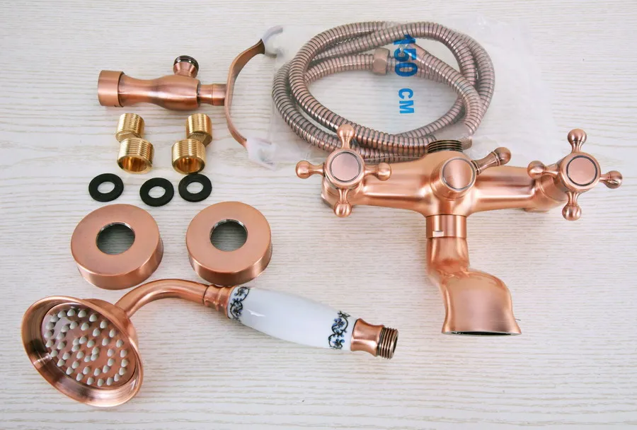 Античный красный медный латунный смеситель с двойными крестовыми ручками