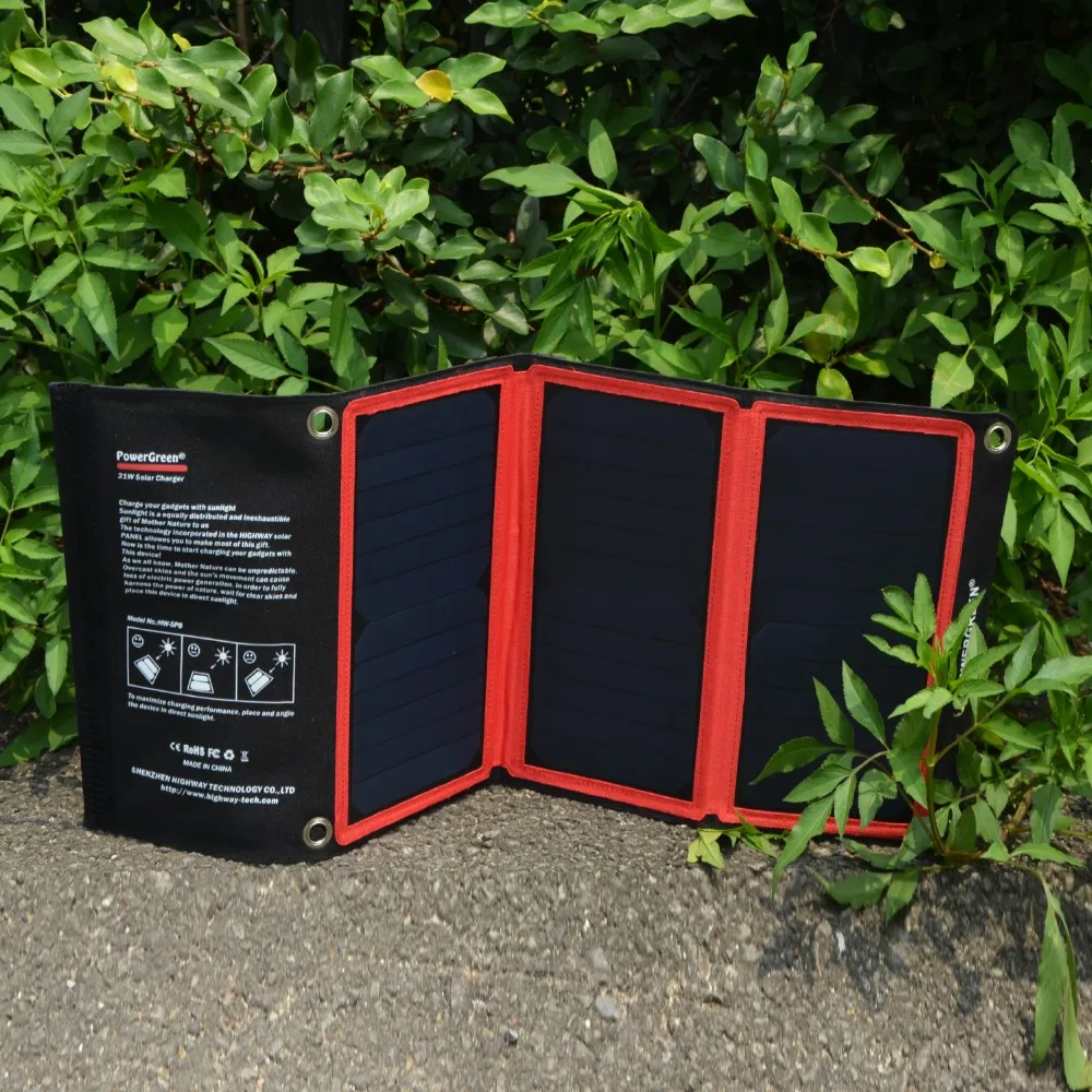 Мощность зеленый Солнечный Зарядное устройство Панель Наборы 21 Вт складной 5V 2A