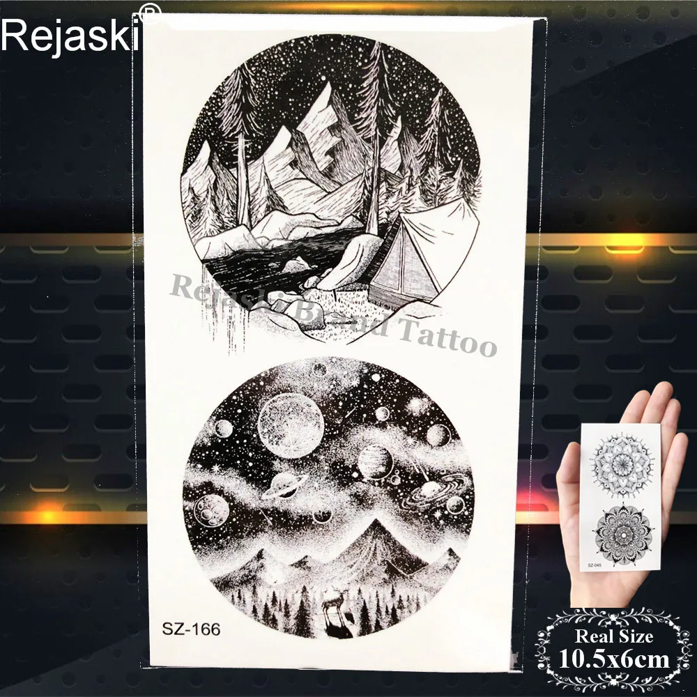 Черная Геометрическая популярная временная татуировка Rejaski Мужская модная