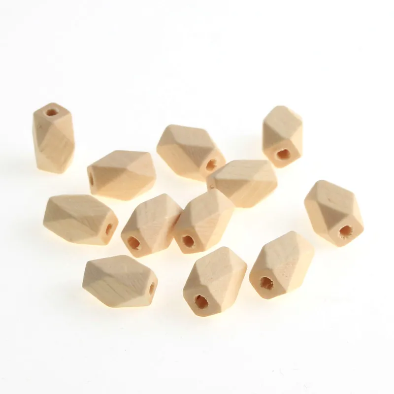 

16x10mm Polyhedron Wooden Beads 50Pcs Wood Color Unfinished Wood Beads for Jewelry Making DIY Rattle Necklace