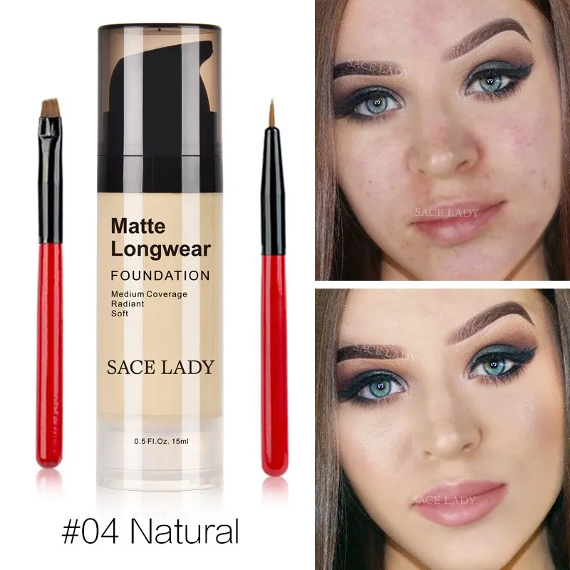 15ml 4 with brush Основа под макияж профессиональный Матовый жидкий маскирующий макияж крем водостойкий натуральный косметический - Цвет: 15ml 4 with brush