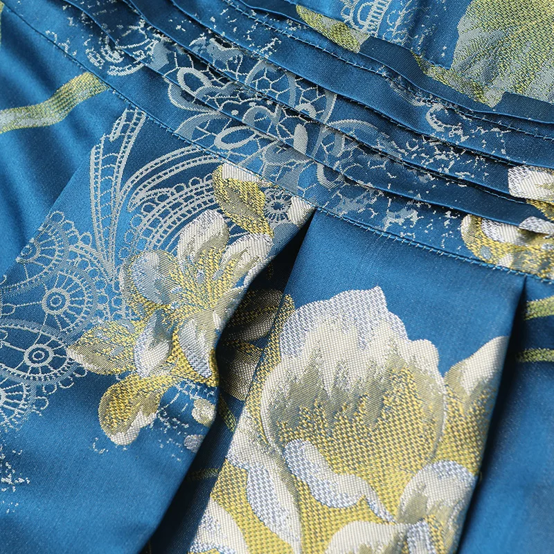 Женское платье туника VOA синее винтажное плиссированное с высокой талией и