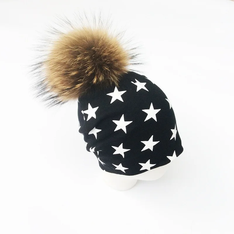 Шапка детская natural raccoon fur шапки детские осенью зимой шапки для девочек реальное енот волосы шапка для мальчика - Цвет: black