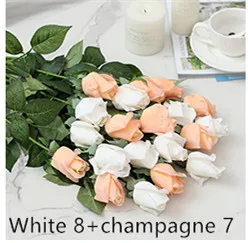 white8champagne7 Floace 15 шт./лот, букет роз, Королевская роза, высококлассные искусственные цветы, шелковые розы, цветы для дома, свадебные украшения - Цвет: white8champagne7