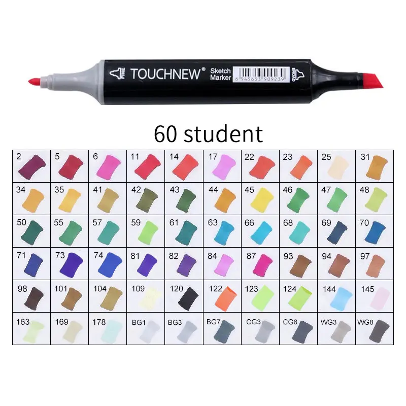 black 60 student Touchnew Набор цветных копировальных маркеров спиртовые ручки, маркеры для рисования товары для рукоделия кисть манга для рисования акриловый дизайнерский набор ручек для студентов - Цвет: black 60 student