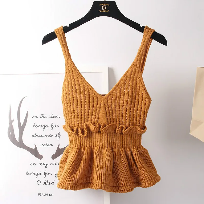 Женская короткая юбка с воланом облегающий трикотажный топ подтяжками