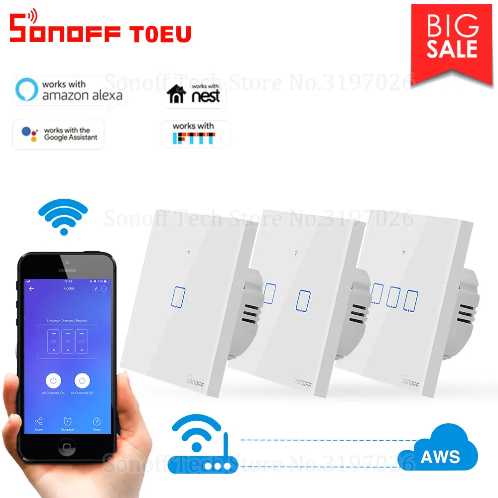 Itead Sonoff T0EU 86 1/2/3 серии TX настенный сенсорный переключатель Wi-Fi пульт дистанционного управления Управление умный дом переключатель работает с Alexa Google Home