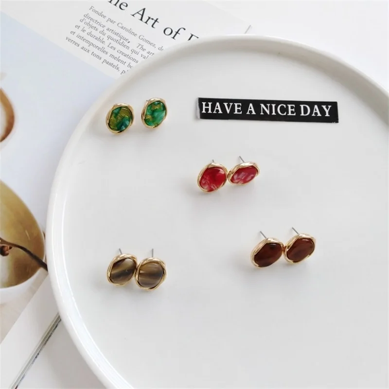 3*2018 Simple Court Retro Round Resin Stud Earrings Irregular Acrylic Pattern Jewelry Wedding Brincos Statement Sexy | Украшения и