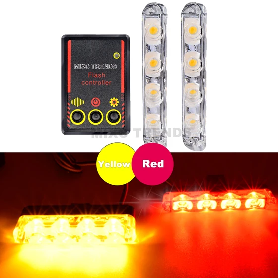 1 Red 1 Yellow Автомобиль стробоскоп предупреждающий полицейский свет 8 LED автомобиль грузовик мигающий пожарный скорая помощь мигалка DRL дневные ходовые огни Синий - Цвет: 1 Red 1 Yellow