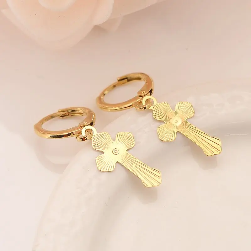 Широкие Качественные серьги-кольца из золота 9ct GF висячие серьги с крестом/серьги
