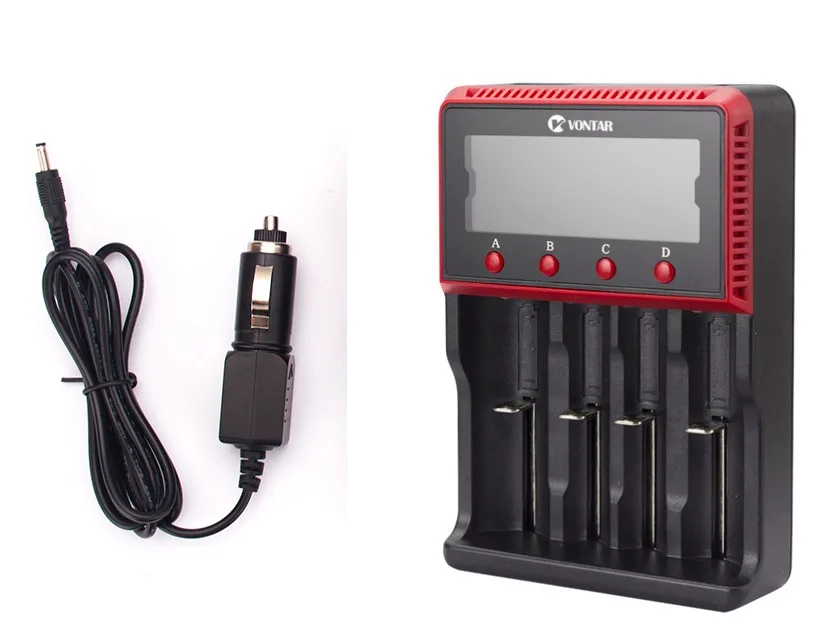 with car charger VONTAR VT4 4 слота ЖК-дисплей Батарея Зарядное устройство Перезаряжаемые Батарея для никель-металл-гидридных аккумуляторов Ni-CD LiFePo4 AA AAA 26650 14500 22650 18650 PK D4 D2 - Цвет: with car charger