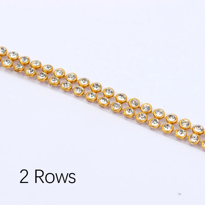 1 ярд 3 ряда кристалл + цвет стразы цепочка для чашки Золотая основа с когтями