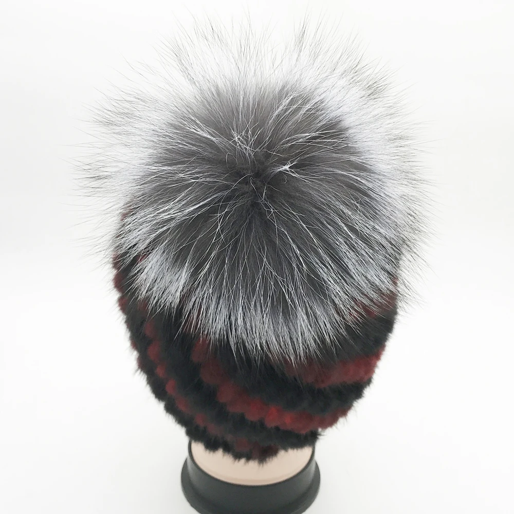Зимние шапки из натурального меха норки женская теплая шапка с ананасом лисьего