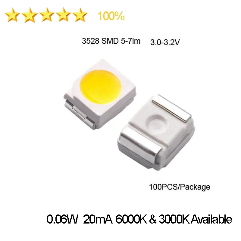 Высокая яркость 1210 3528 2835 SMD светодиоды ТВ диоды 5-7 лм 3,0-3,2 в теплый белый холодный белый ток 20 мА 0,06 Вт