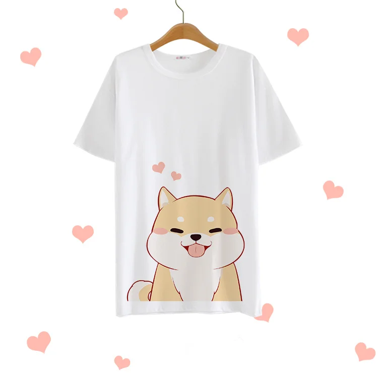 Летняя японская женская футболка с рисунком из мультфильма doge Повседневная