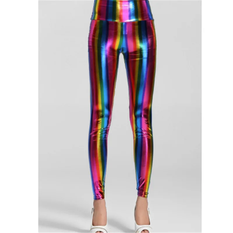 2018 женские штаны сексуальные блестящие цветные леггинсы с завышенной талией и