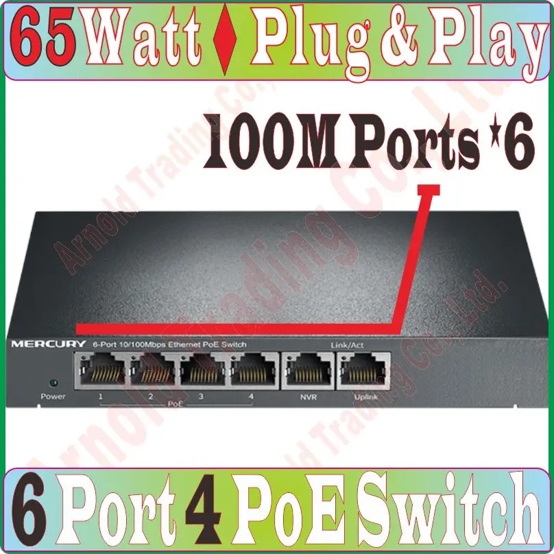 Подходит для сетевого видеорегистратора 6 портов 4 poe 65 Вт переключатель IEEE802.3af/at