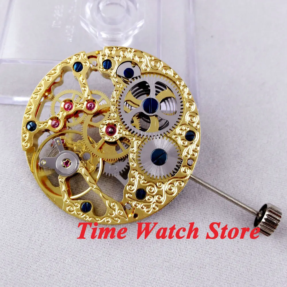 Мужские наручные часы Parnis с 17 драгоценностями золотистые азиатские полностью