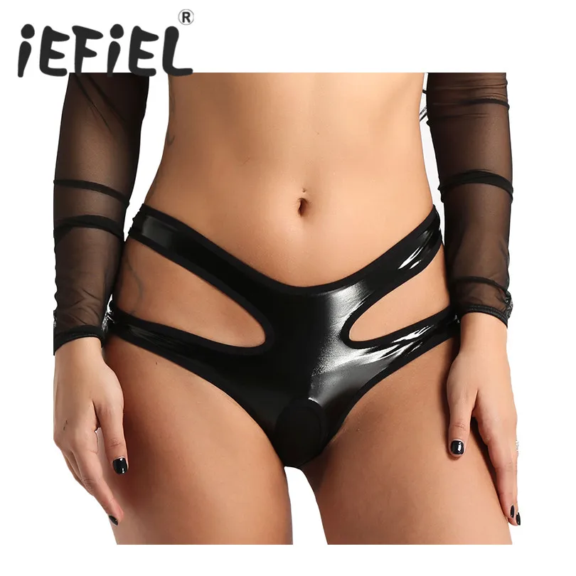 Сексуальные женские трусики iEFiEL из искусственной кожи с вырезами и низкой