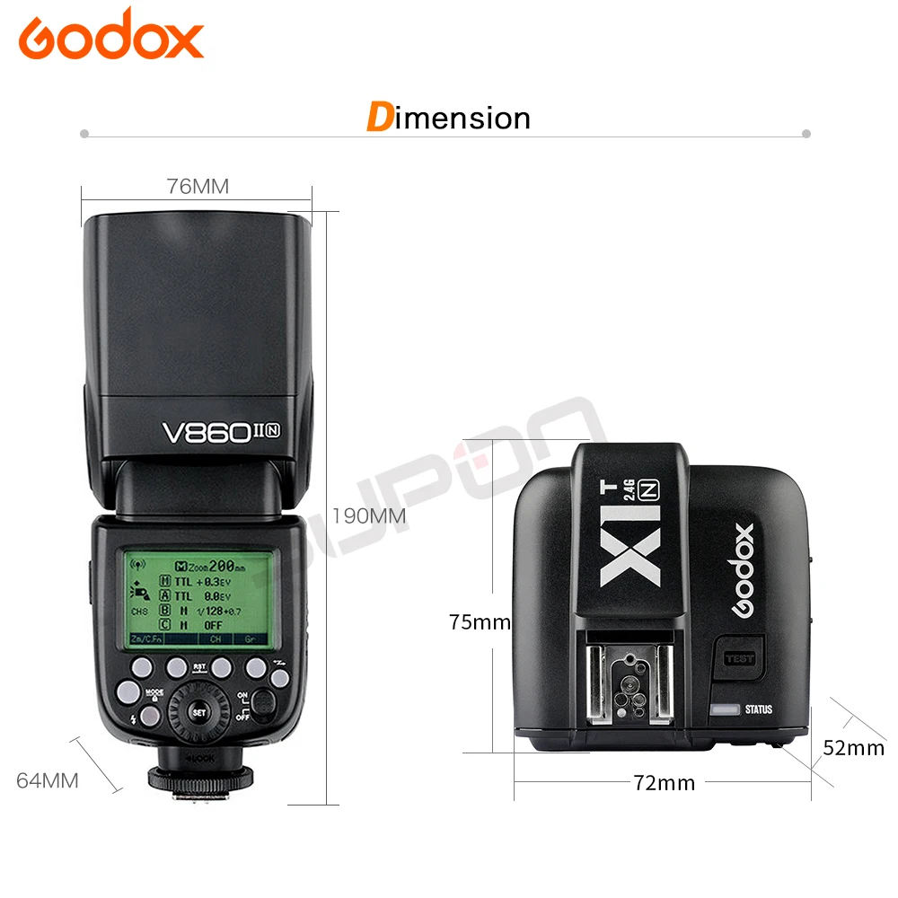 Godox V860II-N X-system GN60 i-TTL HSS Flash Speedlite + X1T-N триггер для Nikon d5300 d7200 d3400 d750 d850 d3100 d90 d3300.