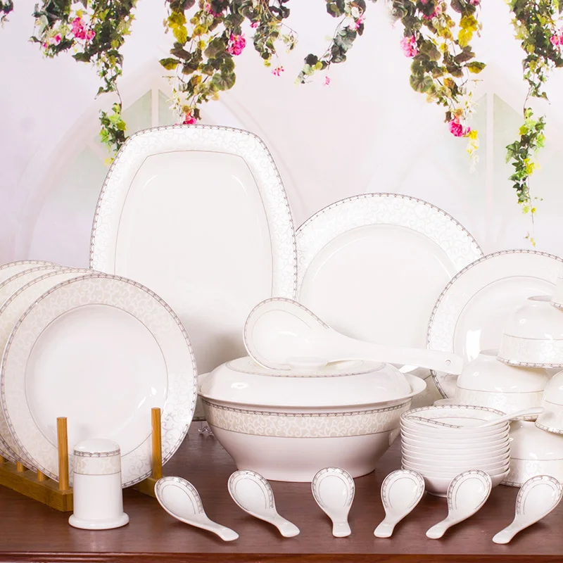 Red Peony Modern Minimalist 56 Head Bone China Tableware Set Ceramic Bowl Dish Dishes | Дом и сад
