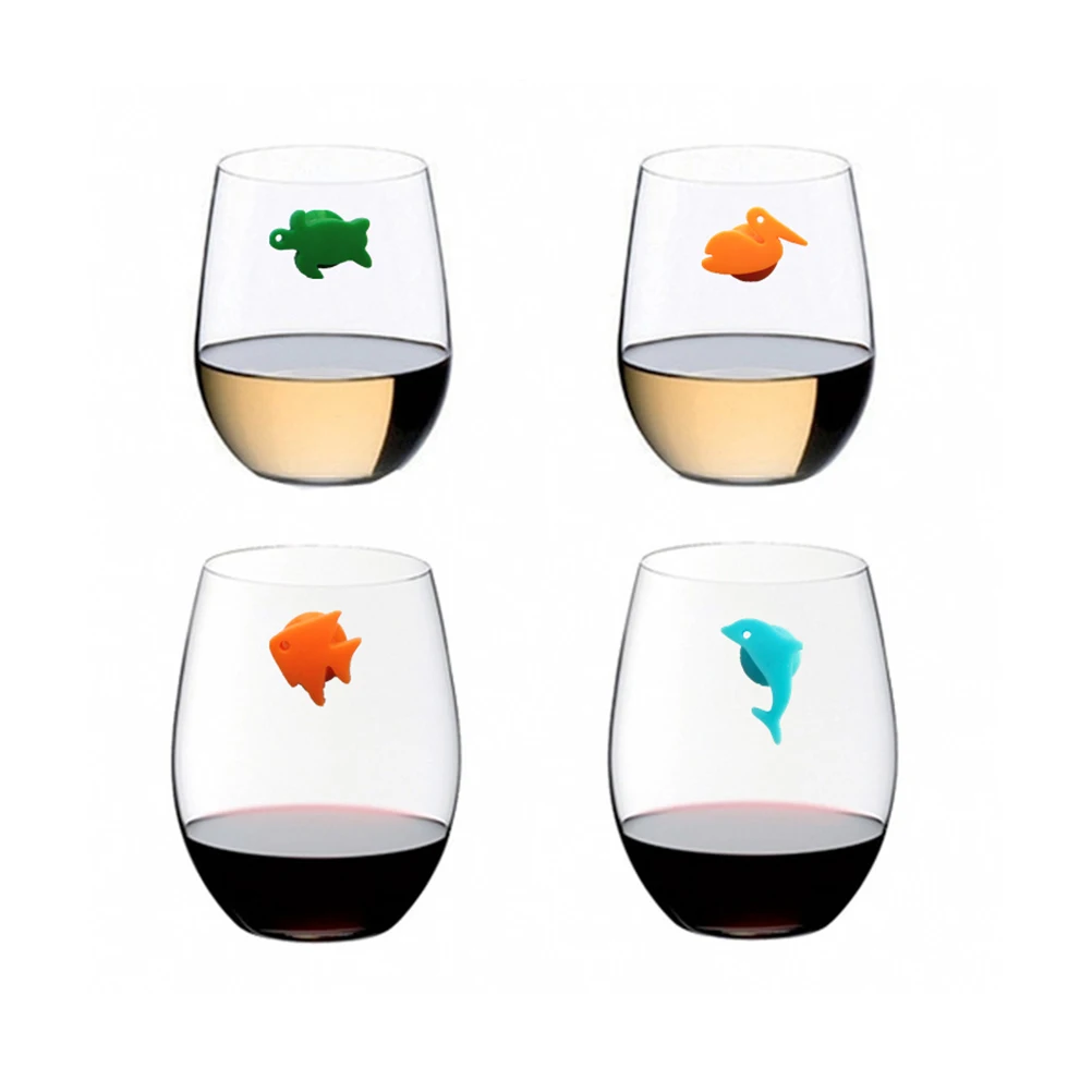 12pcs Silicone Marine Animals Wine Glass Marker Creative Drinking Cup Identifier Party Cup Sign(Mixed Colors