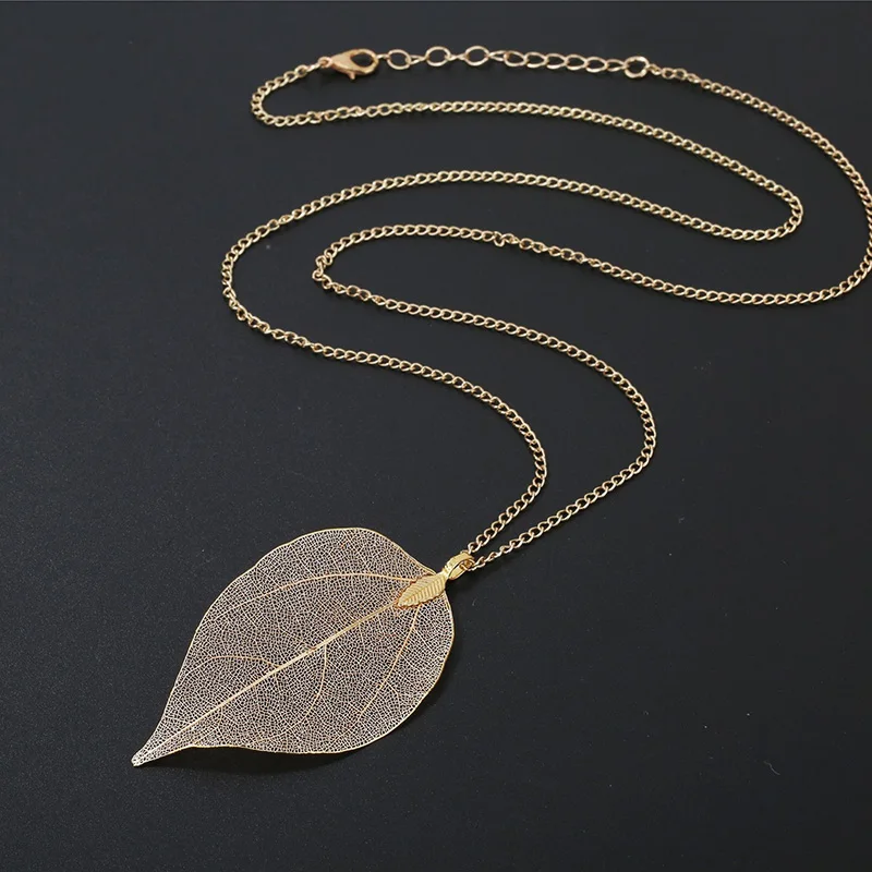 Новые модные розовое золото лист натуральный истинный ожерелье Женские