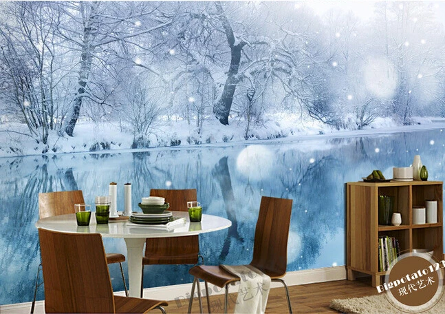 Custom 3D large murals beautiful dream lake forest snow living room sofa TV wall bedroom background paper | Обустройство дома